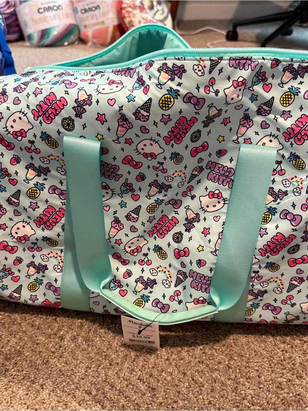 NWT Hello Kitty Mint Patterned Travel Duffel